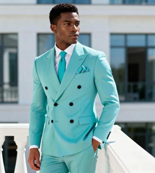 Aqua double-breasted formal suit