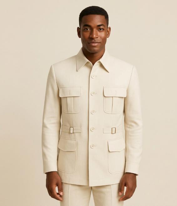 Ivory safari style formal suit