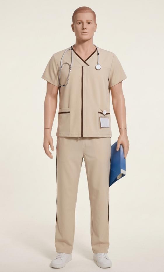Beige healthcare scrub uniform set