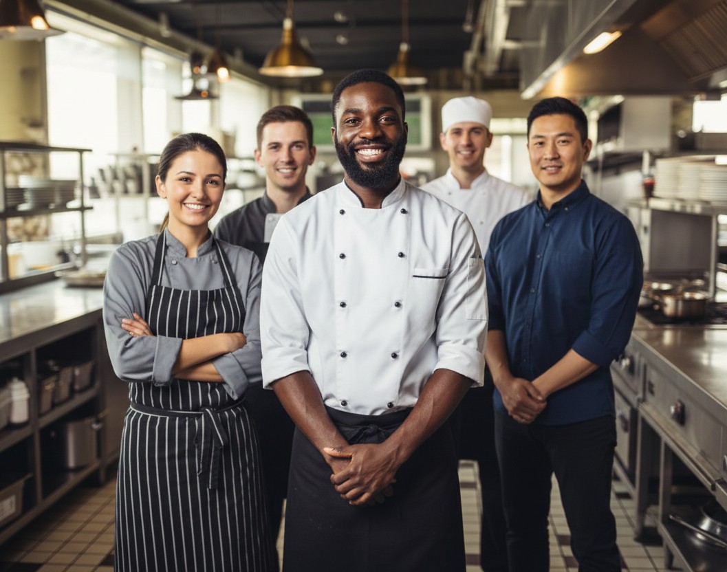 Professional chef team kitchen uniforms