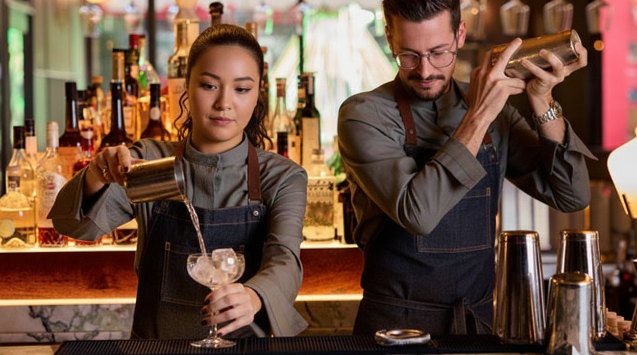 Professional bartender wearing hospitality uniform