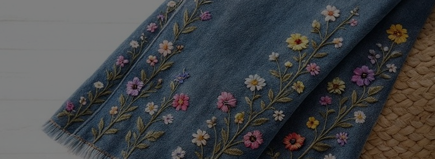 Premium floral embroidery on fabric