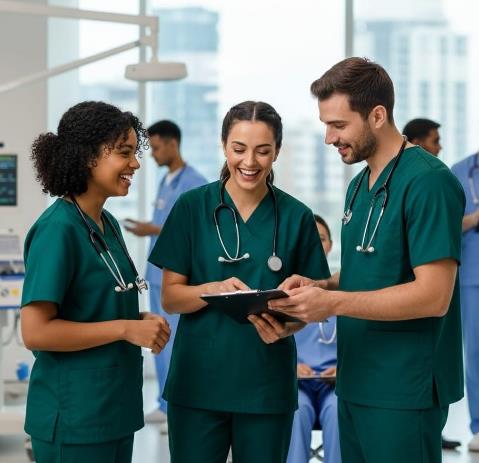 Healthcare professionals discussing patient care